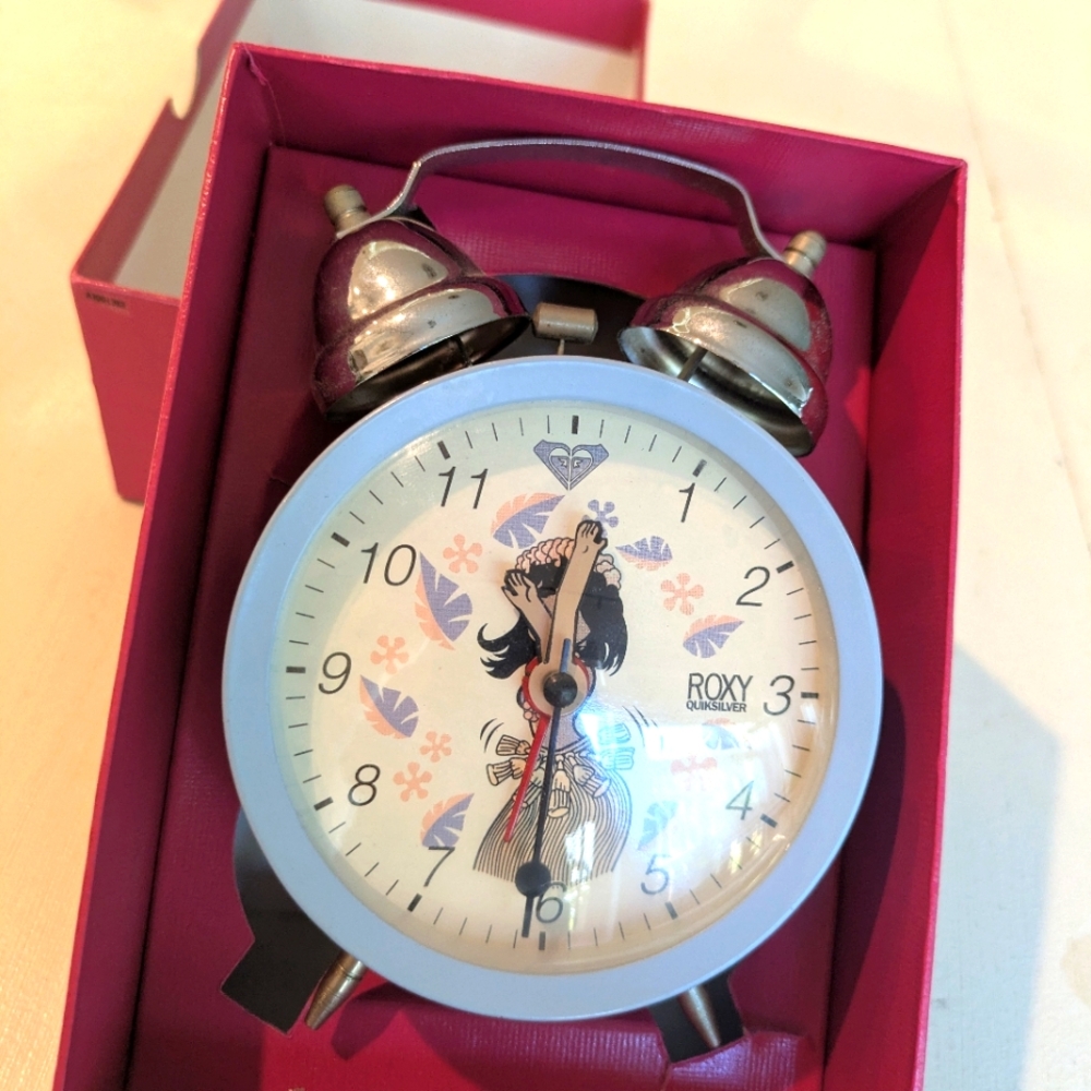 Roxy Blue Alarm Clock with Floral Design Vintage Hula Dancer